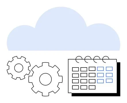 Cloud Technology Integration with Calendar System and Gears for Efficient S.. Stockillustratie