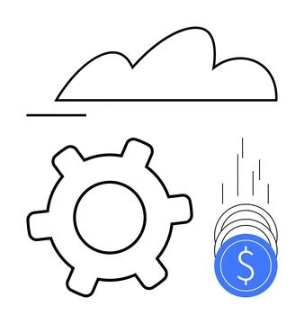 Cloud Technology Integration for Cost Efficiency with Falling Dollar Coins .. Stock Illustration