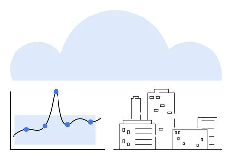 Cloud Technology Integration with Urban Analytics and Data Visualization Illustrazione stock