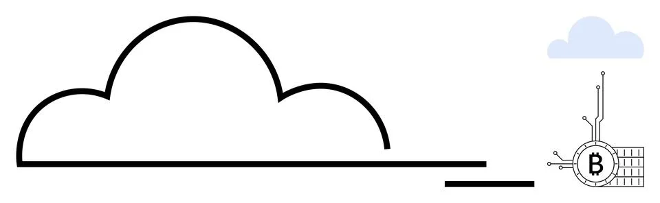 Cloud Technology Interlinked with Cryptocurrency and Blockchain Concept Art Stock Illustration