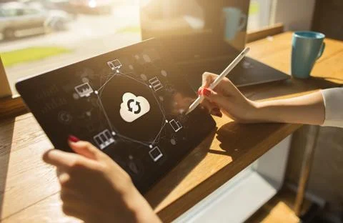 Cloud technology. Internet, computing and data storages concept. Stock Photos