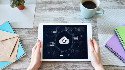 Cloud technology. Internet, computing and data storages concept. Stock Photos