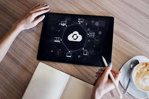 Cloud technology. Internet, computing and data storages concept. Stock Photos