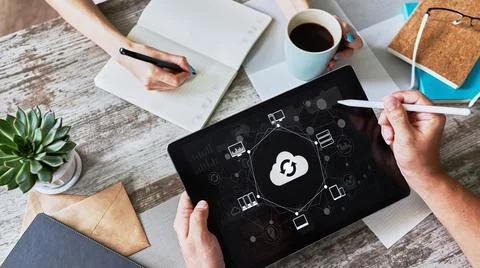 Cloud technology. Internet, computing and data storages concept Stock Photos