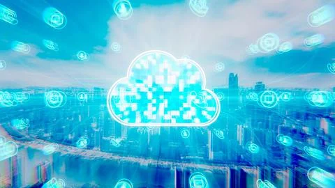 Cloud technology. Internet technology and communication. 3d render. Stock Illustration