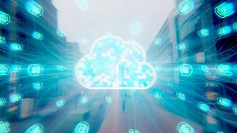 Cloud technology. Internet technology and communication. 3d render. Stock Illustration