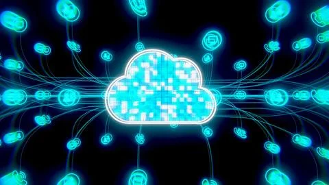 Cloud technology. Internet technology and communication. 3d render. Stock Illustration