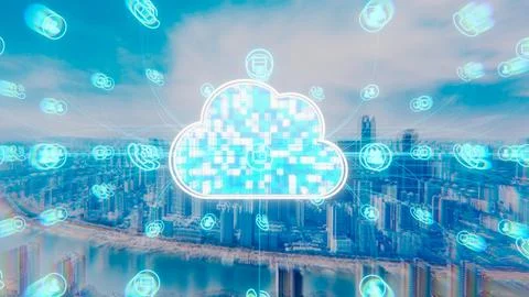 Cloud technology. Internet technology and communication. 3d render. Stock Illustration