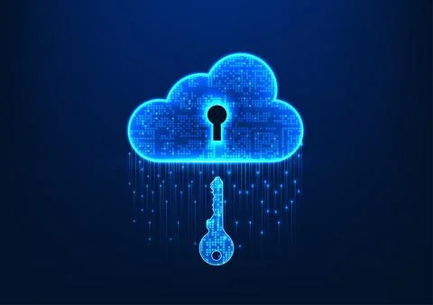 Cloud technology with key is about to be inserted, showing the security of .. Stockillustratie