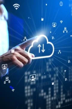 Cloud technology is key for data transfer and connectivity in modern business Stock Photos
