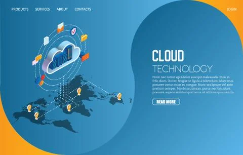 Cloud technology landing page website vector template Stock Illustration