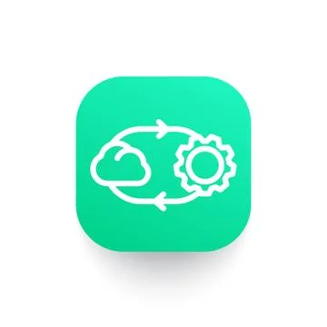 Cloud technology line icon on green shape Stock Illustration