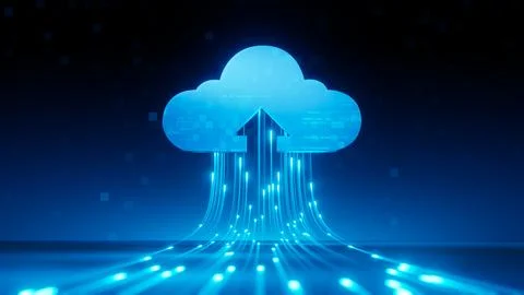 Cloud technology line light upload speed. イラスト素材