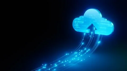 Cloud technology line light upload speed. イラスト素材