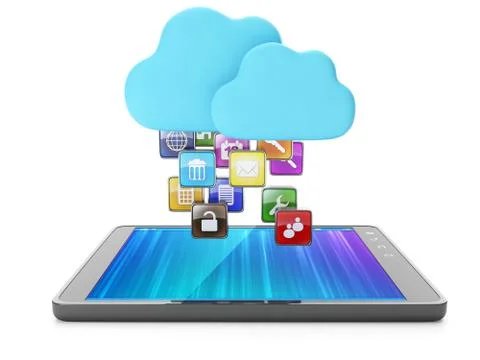 Cloud technology, modern technology. skachaka applications on your tablet pc Stock Illustration