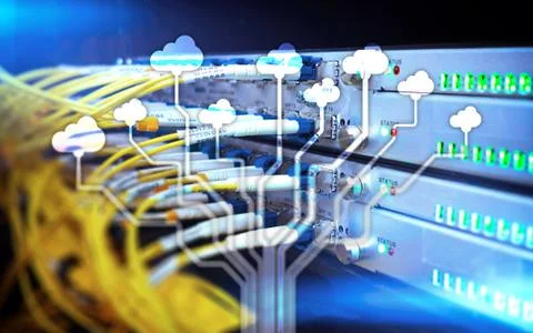 Cloud technology, networking, data storage. Internet concept. Stock Photos