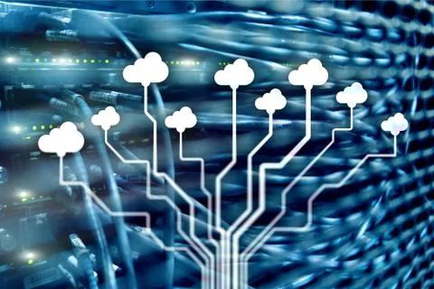 Cloud technology, networking, data storage. Internet concept. Stock Photos