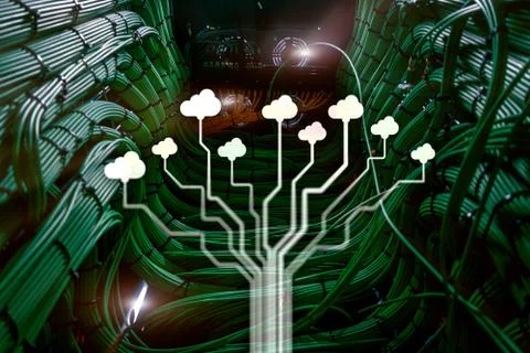 Cloud technology, networking, data storage. Internet concept. Stock Photos