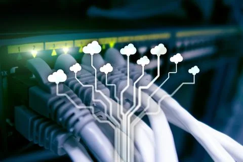 Cloud technology, networking, data storage. Internet concept. Stock Photos