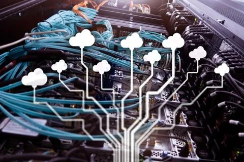 Cloud technology, networking, data storage. Internet concept. Stock Photos
