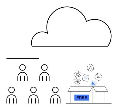 Cloud Technology, Open Source Solutions, and Community Collaboration Concept Stock Illustration