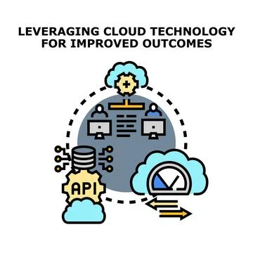 Cloud technology optimizing business processes and digital outcomes Stock Illustration
