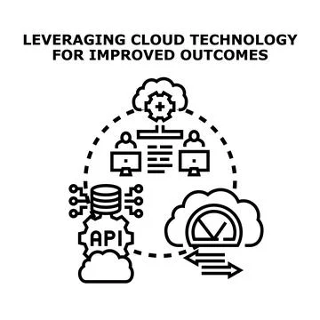 Cloud technology optimizing business processes and digital outcomes 스톡 일러스트