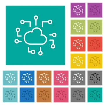 Cloud technology outline square flat multi colored icons Stock Illustration