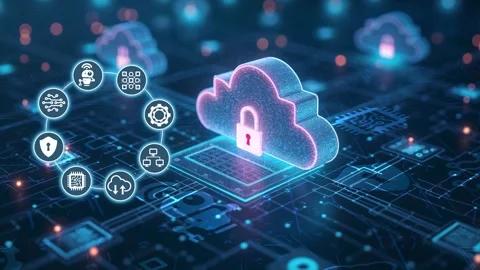 Cloud Technology is Redefining Data Security.Safe data.Protecting cyber  Stock Footage 302834656