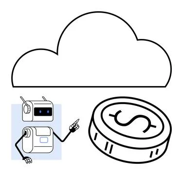 Cloud Technology with Robot and Coin Symbol Indicating Financial Services I.. 库存插图