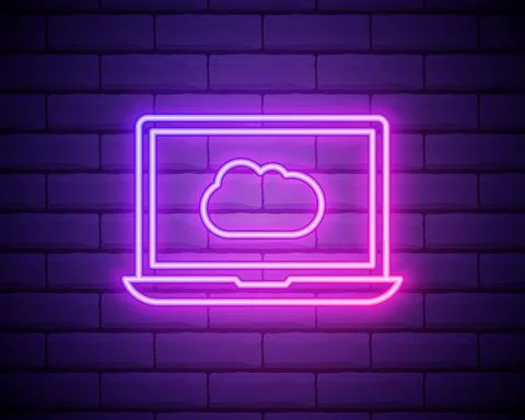 Cloud technology, software. Laptop and cloud. Technology logo with diagonal l Illustrazione stock