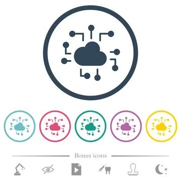Cloud technology solid flat color icons in round outlines Stock Illustration