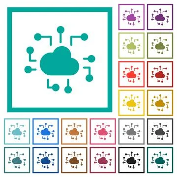 Cloud technology solid flat color icons with quadrant frames Stock Illustration