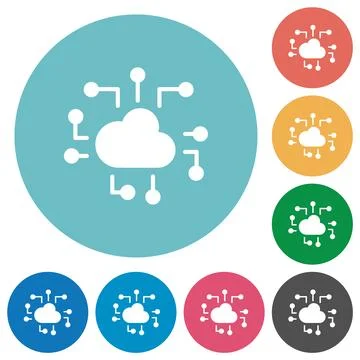 Cloud technology solid flat round icons Stock Illustration