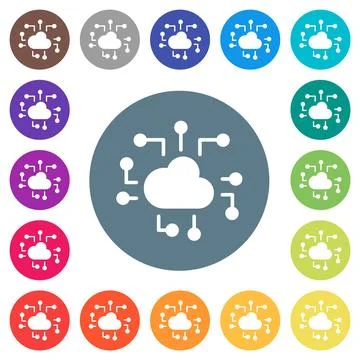 Cloud technology solid flat white icons on round color backgrounds Stock Illustration
