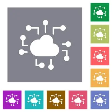 Cloud technology solid square flat icons Stock Illustration