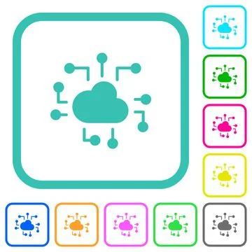 Cloud technology solid vivid colored flat icons Stock Illustration