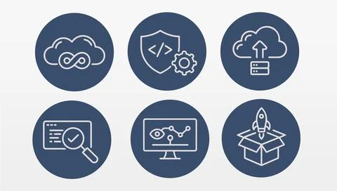 Cloud technology solution icon set. Outline icons showcase data storage security Illustrazione stock