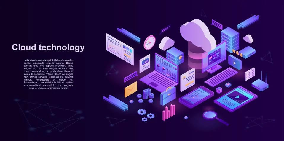 Cloud technology storage concept banner, isometric style Stock Illustration