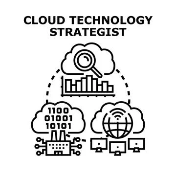 Cloud technology strategist analyzing data network architecture Stock Illustration