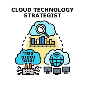 Cloud technology strategist analyzing data network architecture Illustrazione stock