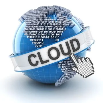 Cloud technology symbol with digital globe, 3d render Illustrazione stock