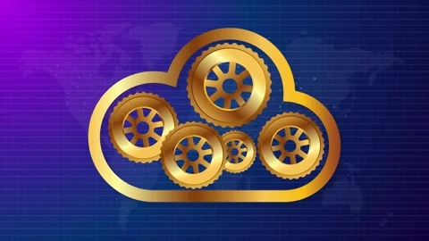 Cloud technology synchronization gear cogs wheel infrastructure cloud Stock Footage 309257311