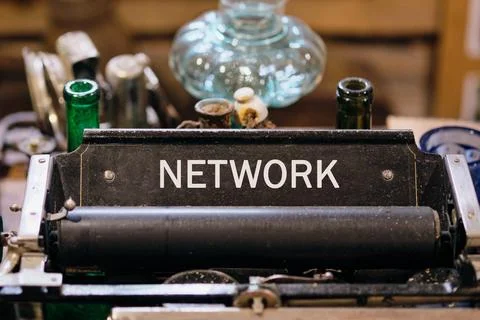 Cloud technology, upload and download concept. Copy space. NETWORK written on Stock Photos