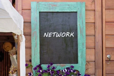 Cloud technology, upload and download concept. Copy space. NETWORK written on Stock Photos