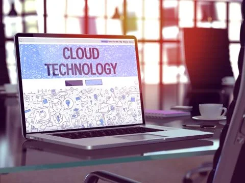 Cloud Technology in Workplace Background. 3D Illustration Stock Illustration