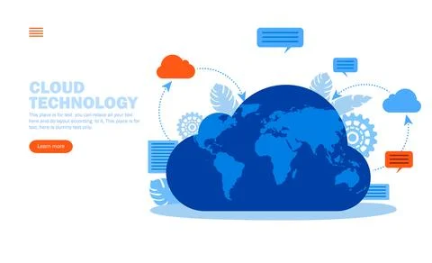 Cloud technology with world map vector illustration Stock Illustration