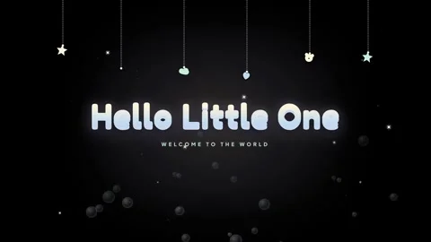 Cloud with text Hello Little One and stars in a dark background Stock Footage 344596423