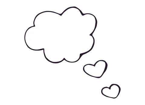 Cloud Thought Bubble with Hearts Hand Drawn Doodle Isolated on White Ilustração Stock