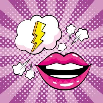 Cloud with thunder and mouth patch design Stock Illustration